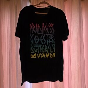 Black Graphic Tee with Multicolor Gradient Text